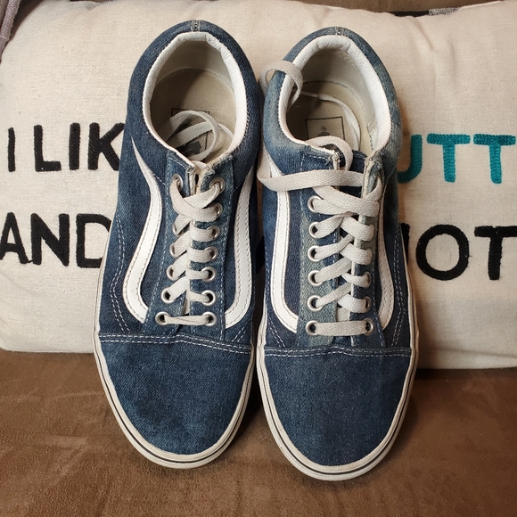 31) VANS Off The Wall Low Acid-wash Denim Platform Sneakers Sz. M's 6½ W's 8 - Picture 5 of 8